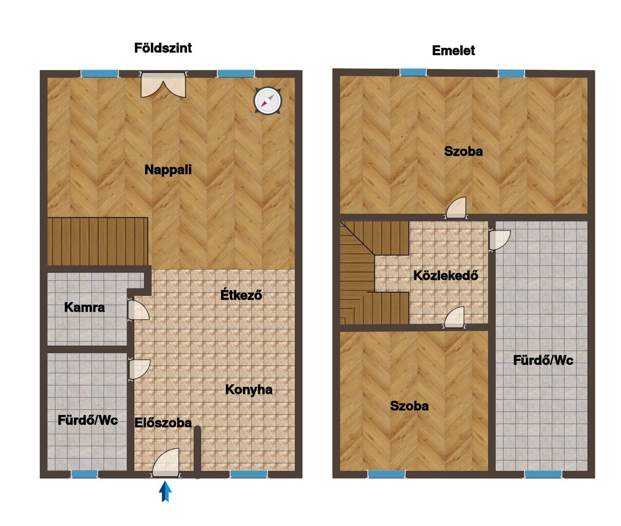 A sorházi lakás alaprajza: földszint és emelet